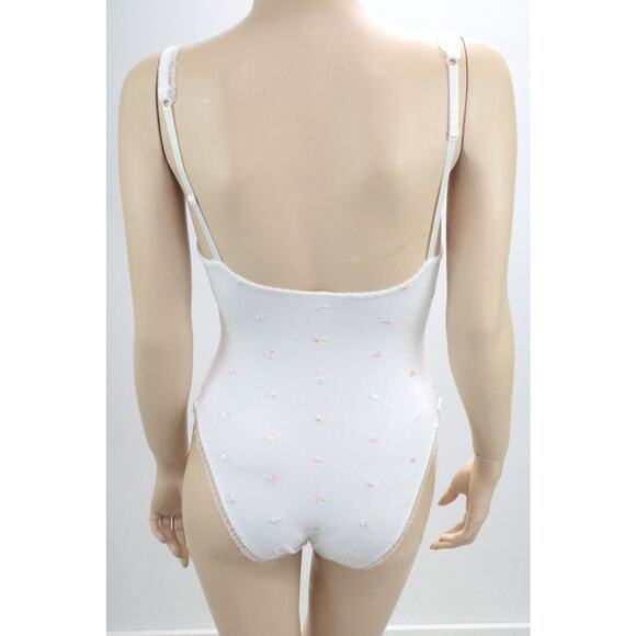 Vintage Victorias Secret Teddy Small 34B White Cotton Embroidered Pink Rose Buds - Picture 3 of 10
